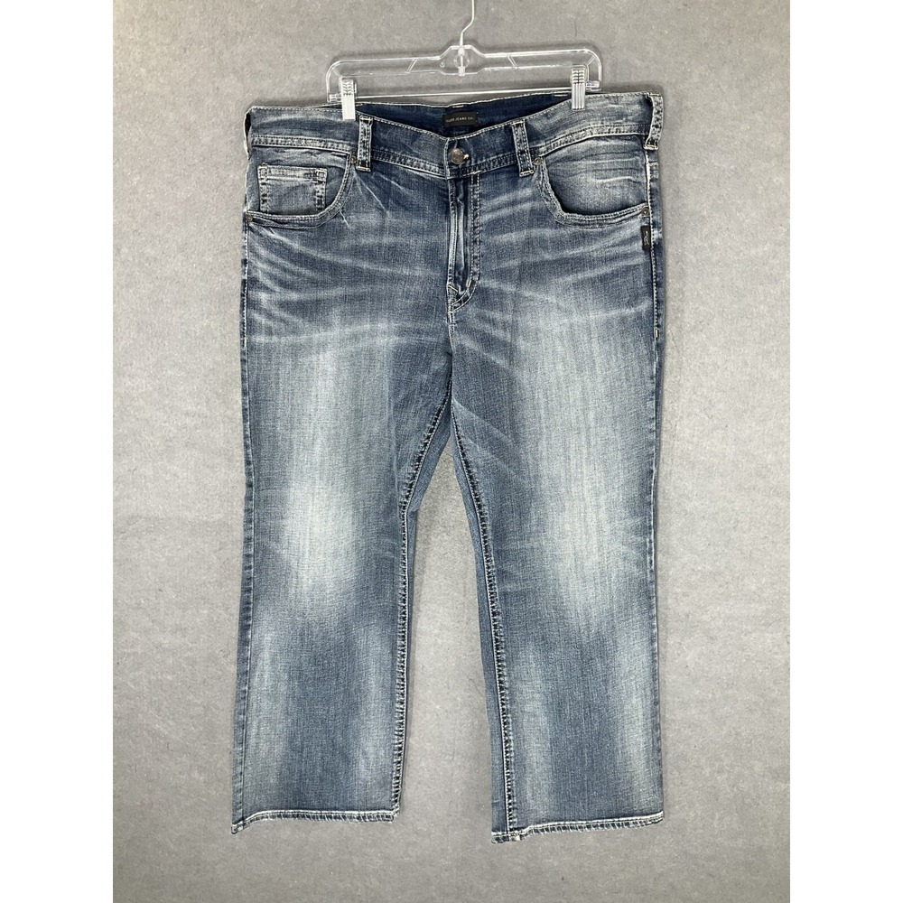 Silver Jeans Co Mens 40x29 Blue Gordie‎ Straight Stretch Y2K Distressed Western